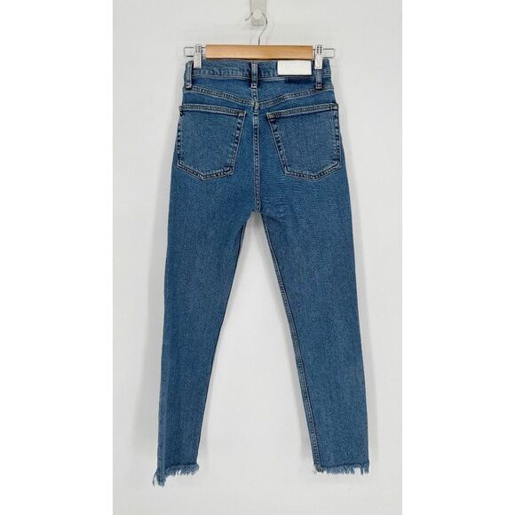 RE/DONE 90s High Rise Ankle Crop Jeans Button Fly Raw Hem Medium Wash Women's 26 - Picture 6 of 9